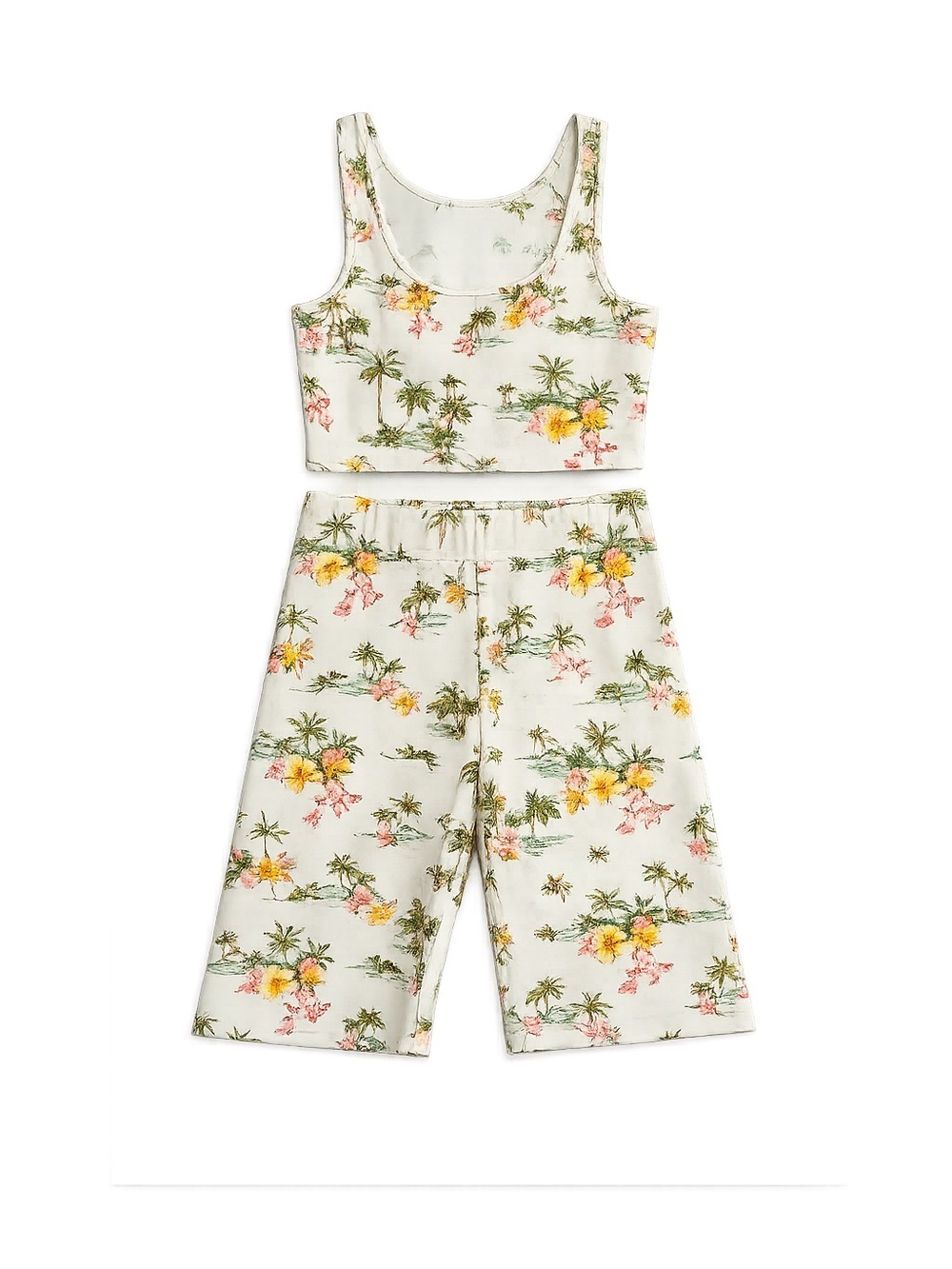 Forever 21 Floral Palm Tank & Wide-Leg Pajama Set - White